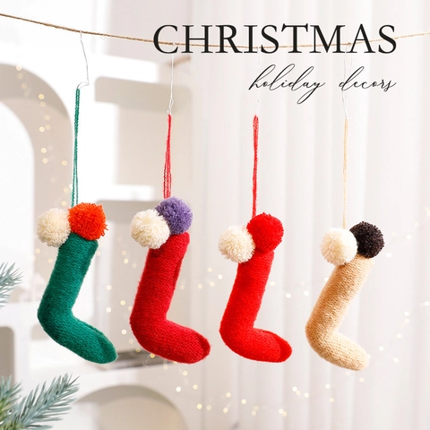 Ornamenti da Appendere a Forma di Calza di Natale in Maglia Creativa Ciondolo Calzino in Poliestere per Decorazione Albero