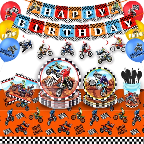 Articoli Per Feste Di Compleanno Motocross Piatti Di Carta Usa E Getta Bicchieri Tovaglioli Tovaglia Banner Palloncini Tema Corse Ragazzi