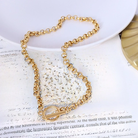 18K Gold Plated Titanium Steel OT Buckle Necklace For Women Minimalist Coarse Chain Choker European Fashion Jewelry P576