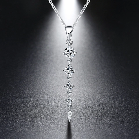 925 Sterling Zilveren Ketting Voor Dames Met Gegradueerde Ronde Zirconia Verticale Druppelhanger Elegante Sleutelbeinketting