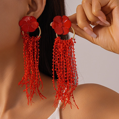 Boucles D'oreilles À Pampilles Fleurs Avec Perles En Verre Et Tige En Argent Sterling 925 Style Bohème Exagéré Pour Femmes