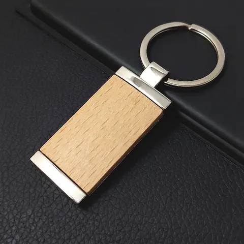 Wooden Keychain Beech Wood And Zinc Alloy Metal Round Rectangular Oval Simple Rustic Style For Business Gift