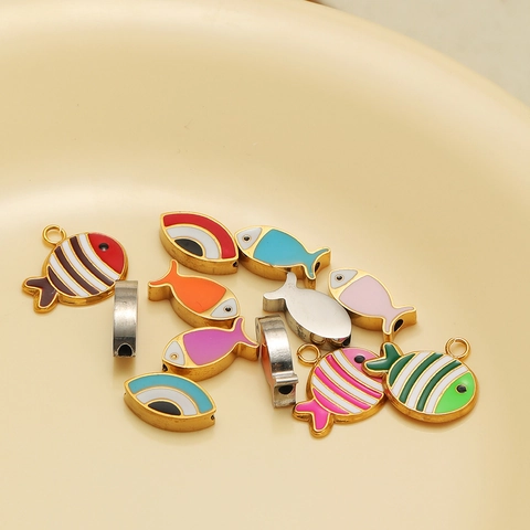 Stainless Steel Fish Evil Eye Charms Colorful Enamel Pendants For DIY Jewelry Making Bracelet Necklace Accessories