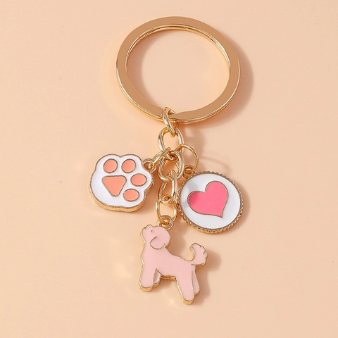 Cute Cartoon Poodle Cat Paw Heart Gold Zinc Alloy Keychain Enamel Bag Pendant Charm Accessory For Pet Lovers Women Girls Gift
