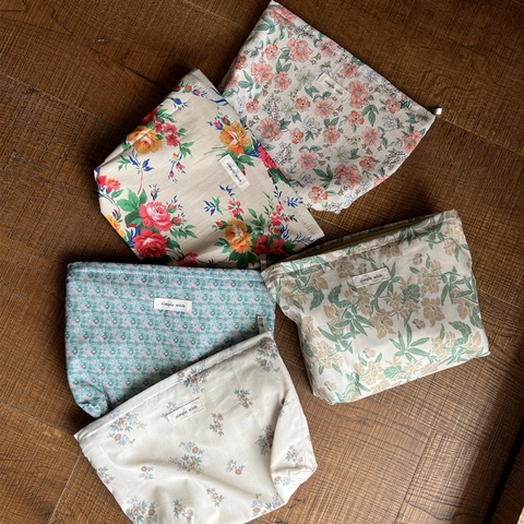 Neceser De Maquillaje Floral Retro Algodón Lona Bolsa Con Cremallera Para Almacenamiento De Viaje Estilo Para Mujeres
