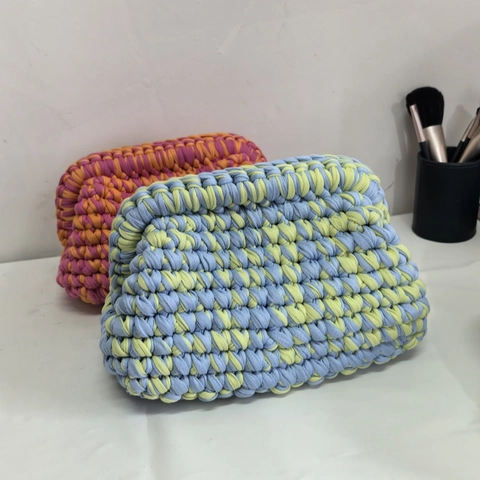 Pochette All'uncinetto Fatta A Mano Forma Nuvola Maglia Grossa Colori A Contrasto Borsa Da Giorno Per Donna