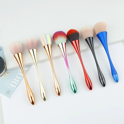 Pinceau À Poudre Libre Taille Petite Manche Galvanisé Longue Brosse Ronde En Fibre Synthétique Pour Maquillage Visage