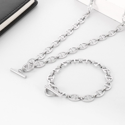 Edelstahl Ankerkette Armband Schweinenase Glieder T Bar Verschluss Mode Trend Schmuck Accessoire Für Herren Damen Alltag