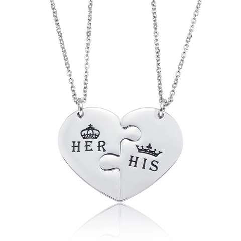 Heart Puzzle Necklaces 304 Stainless Steel Mother Daughter Couple Pendant Jewelry Mirror Polished Lettering