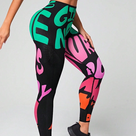 High Waist Yoga Pants Dames Graffiti Print Naadloze Hip Lift Fitness Gym Leggings Sneldrogend Ademend