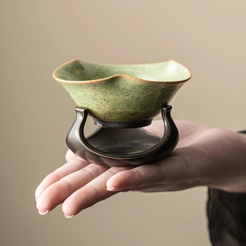 Colino Da Tè In Ceramica Smalto Kiln Transmutation Verde Stellato Filtro Fatto A Mano Accessori Tè Kung Fu Stile Vintage