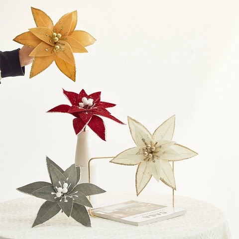 Künstliche Weihnachtssterne Samtstoff Mit Glitzerrand Handgefertigte Feiertagsdekoration Florale Wohndekoration