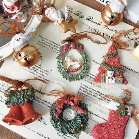 Addobbi Natalizi Decorazioni Da Appendere Resina Rilievo 3D Retrò Campane Festive Nastri Albero Di Natale Vintage Europeo