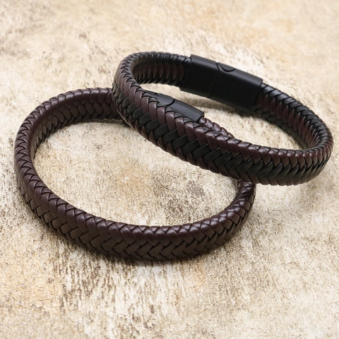 Geflochtenes Lederarmband Für Herren Vintage Legierung Magnetverschluss Punk Stil Mikrofaser Gewebte Armreif Schmuck