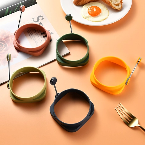 Stampi Per Uova Al Tegamino In Silicone Con Manico In Acciaio Inossidabile Antiaderente Resistente Al Calore Per Pancake