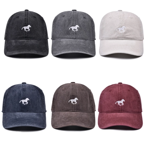 Vintage Washed Cotton Baseball Cap With Horse Embroidery Adjustable Sun Protection Sport Hat For Men Women
