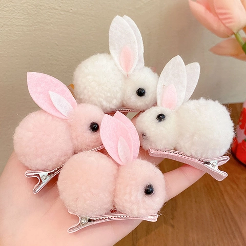 Pince À Cheveux Lapin En Peluche Pour Enfants Filles Mignon Animal 3D Barrette Crocodile Douce Enveloppée De Tissu