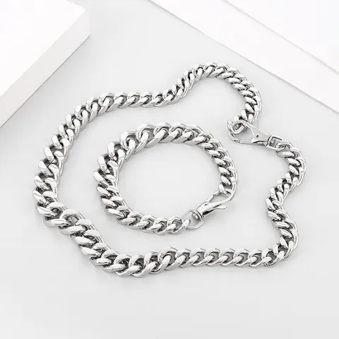 Miami Cuban Link Chain Necklace Men Stainless Steel Heavy Duty Hip Hop Fashion Jewelry Polished Silver Color Classic