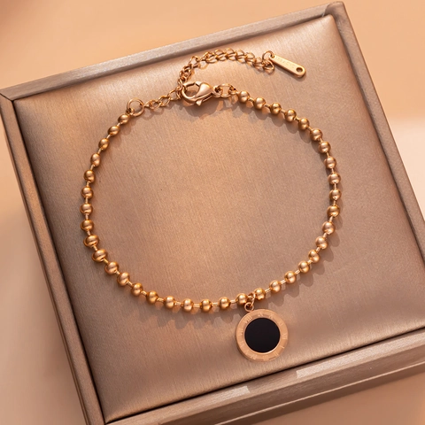 Roman Numerals Bracelet Stainless Steel Round Bead Chain Shell Enamel Pendant Rose Gold Plated Jewelry For Women
