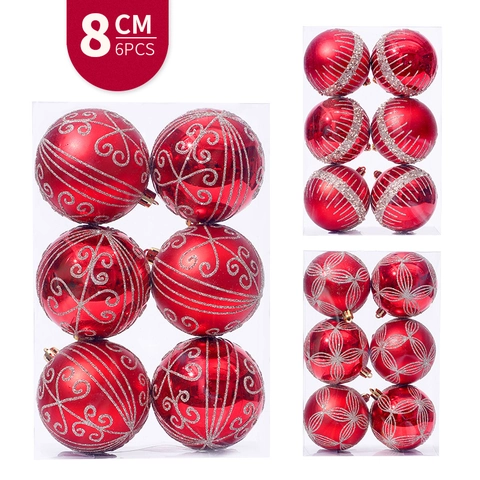Palline Di Natale Rosse Ornamenti Plastica Dipinta Glitter Tondi Pendenti Appesi Decorazioni Per Albero Di Festa