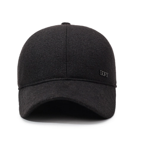 Men Winter Baseball Cap Thick Woolen Fabric Warm Ear Protection Peaked Hat With Sort Metal Label Adjustable Outdoor