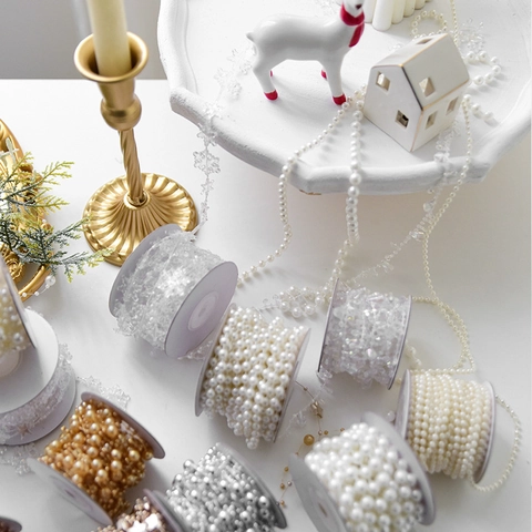 Christmas Tree Bead Garland Artificial Pearl Chain DIY Ornaments Plastic Star Snowflake Strings For Holiday Wedding Party Decor