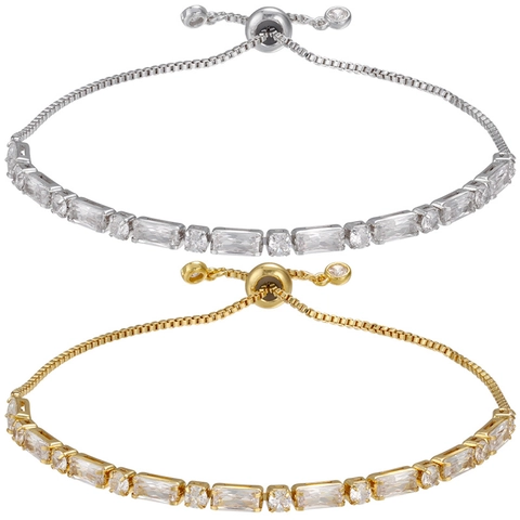 Women's Copper Zirconia Adjustable Pull Chain Bracelet European American Style Gold Silver Plated Geometric Zirconia Hand Jewelry Gift