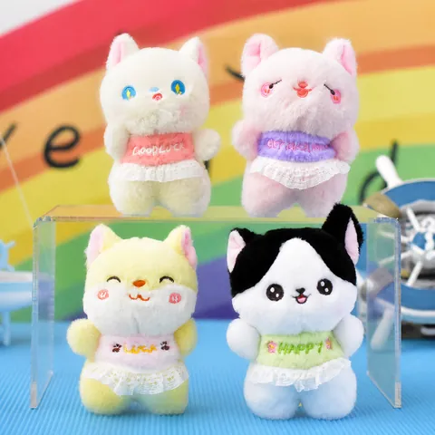 Kawaii Kant Kat Pluche Sleutelhanger Zacht Dier Knuffel Mini Rugzak Hanger Geborduurde Good Luck Kitty Speelgoed Voor Kinderen