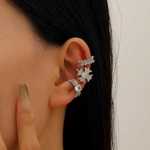 Copper Zirconia Ear Clips Non Piercing C Shaped Cross Snowflake Waterdrop Tassel Elegant Luxury Ear Bone Cuff Jewelry For Women