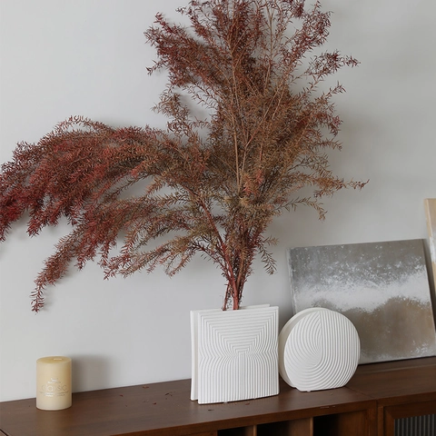 Modern Minimalist White Ceramic Vase Geometric Textured Desktop Flower Container Art Ornament Home Living Room Office Decor