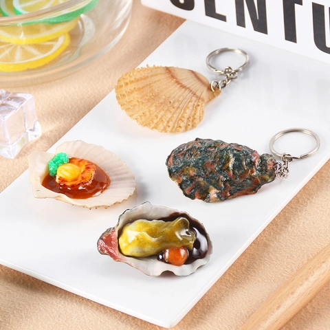 Porte-Clés Simulation Huître Coquille Saint-Jacques Modèle Réaliste Aliments Fruits De Mer PVC Résine Charme De Sac Sac À Dos