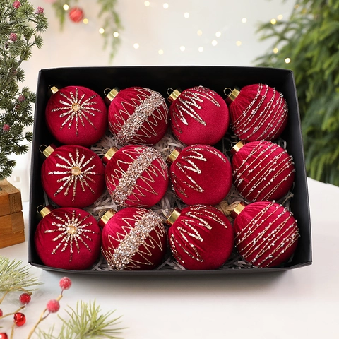 Palline Di Natale In Tessuto Velluto Con Glitter Strass Decorazioni Da Appendere Albero Di Natale Decorazione Festiva