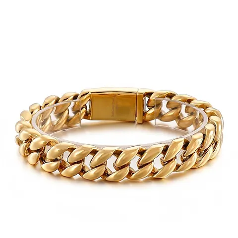 Bracciale Da Uomo A Catena Cubana In Acciaio Inossidabile Lucidato Gioielli Hip Hop Street In Metallo Pesante