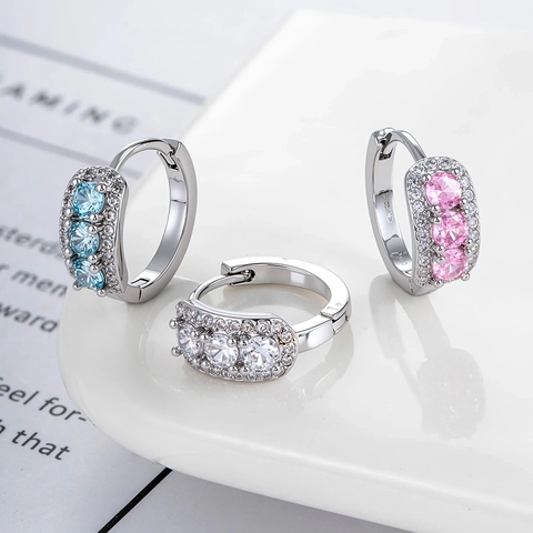 Petites Boucles D'oreilles Créoles Huggie Cuivre Zircone Micro Pavé Géométrique Rétro Style Doux Pour Femmes Filles