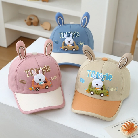 Cappellino Da Baseball Per Bambini Misto Cotone Orecchie Di Coniglio 3D Stampa Auto Cartone Animato Cappello Sole Regolabile