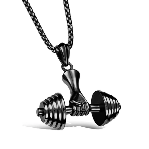 Fitness Hantel Anhänger Halskette Legierung Edelstahl Kette Workout Schmuck Für Männer Punk Gothic Stil