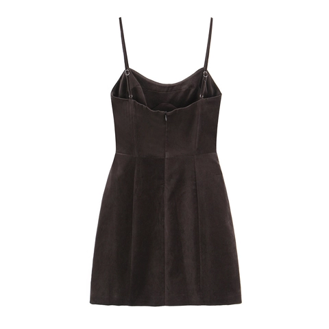 Women Spaghetti Strap Mini Dress Deep V Neck Velvet Texture Patchwork Slim Fit Solid Color Elegant Party Wear