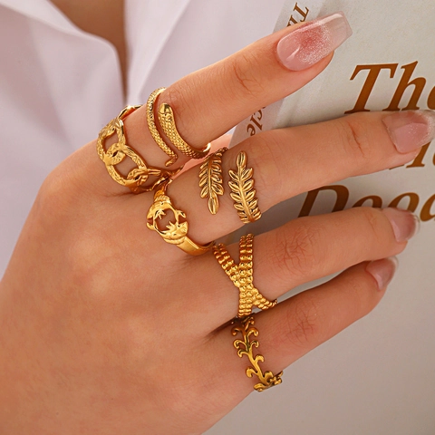 Edelstahl Ringe Gold Verstellbare Offene Ringe Für Damen Schlangen Blatt Kette Minimalistisch Mode Schmuck