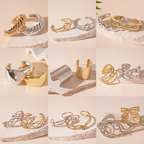 Geometrische Onregelmatige Open Manchet Armband Metaal Getextureerde Statement Minimalistische Bangle Sieraden Voor Dames