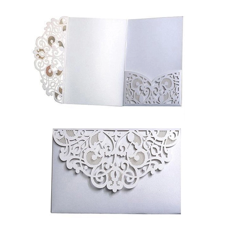 Inviti di Nozze in Stile Europeo Tagliati al Laser Pizzo Floreale Carta Perlata Biglietti d'Auguri per Matrimonio