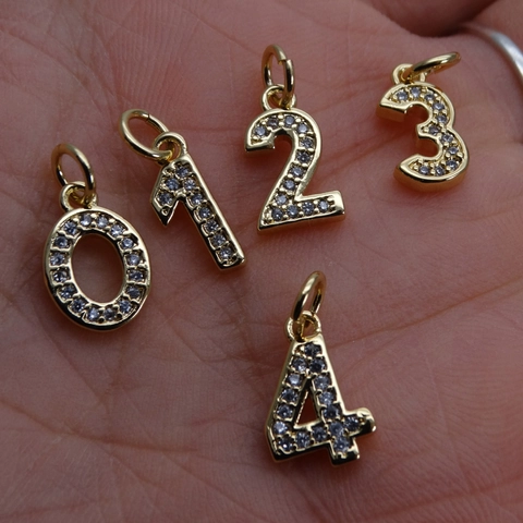 Arabic Number Pendant 14K Gold Plated Copper Micro Pave Zircon DIY Jewelry Charms For Necklace Bracelet Making Accessory