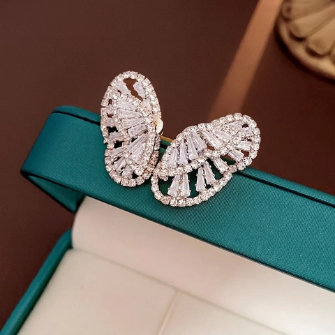 Orecchini A Lobo Farfalla Con Perno In Argento Rame Cavo Zirconia Lusso Nicchia Elegante Gioielli Per Donne