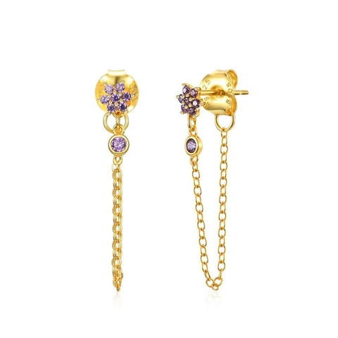 Boucles D'oreilles Pendantes Fleur Chaîne Pompon Avec Zircone Cuivre Et Tige En Argent Sterling 925 Pour Femme Style Élégant