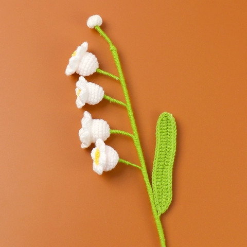 Handmade Crochet Lily Of The Valley Artificial Flower Branch Knitted Yarn Floral For Home Table Decoration