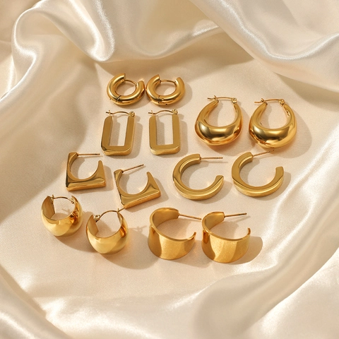 Pendientes De Aro Geométricos De Acero Inoxidable Bañados En Oro Estilo Vintage Francés Minimalista Para Mujeres