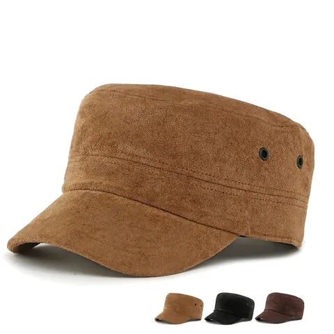 Cappello Cadet Uomo Donna Vintage Scamosciato Militare Piatto Regolabile Tinta Unita Tempo Libero Aperto Sole