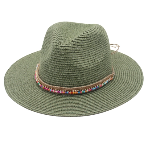 Summer Straw Fedora Hat Bohemian Style With Colorful Beads Hemp Rope Rhinestones For Women Sun Protection Beach Vacation