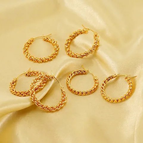 Twisted Hoop Earrings 18K Gold Plated Stainless Steel Braided Spiral Texture Vintage Minimalist Luxury Jewelry Women