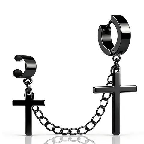 Boucles D'oreilles Chaîne Croix En Acier Inoxydable Punk Gothique Ear Cuff Créoles Pour Hommes Femmes Bijoux Hip Hop