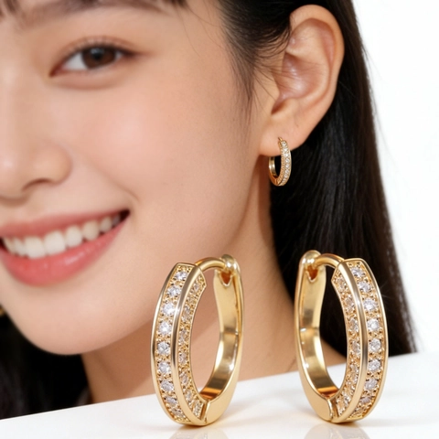 Huggie Hoop Oorbellen Koper Cubic Zirconia Multi Rij Pavé Geometrisch U-Vormig Glanzend Elegant Mode Sieraden Voor Vrouwen